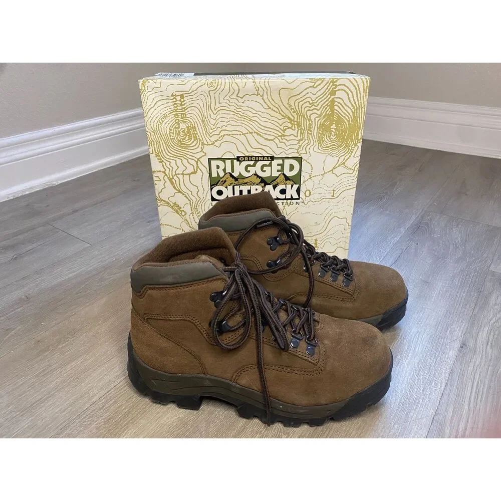 Original Rugged Outback 726 Mens 8.5 Brown Suede Leather Hiking Boots Vintage
